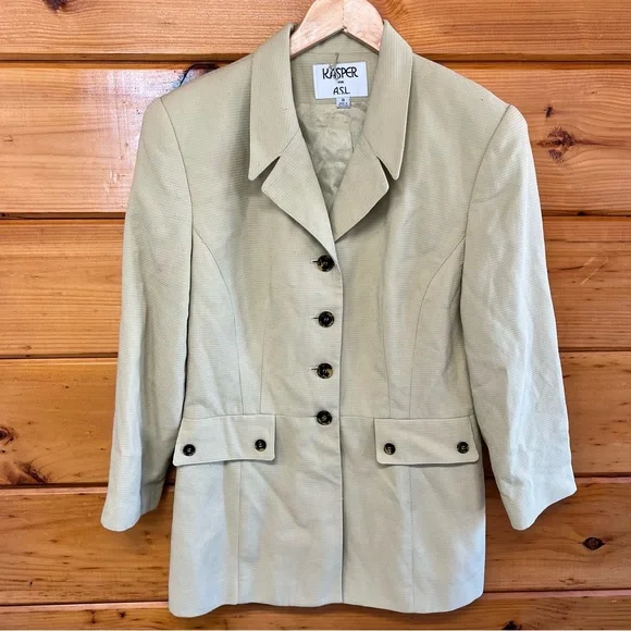 Kasper A.S.L. Light Pistachio Lined Textured Blazer with Multitone Scarf 8 - Picture 3 of 4